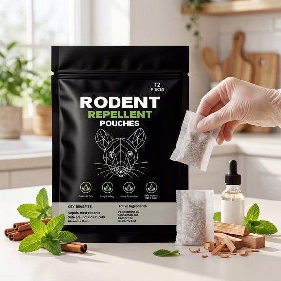 Rodent Repellent Pouches 12-Pack Mouse Repellent for Home RV Garage Car Basement, Mice Indoor & Outdoor Deterrent, Peppermint Cinnamon Cedarwood Rat Repellent, Plant-Based Natural Pest Control