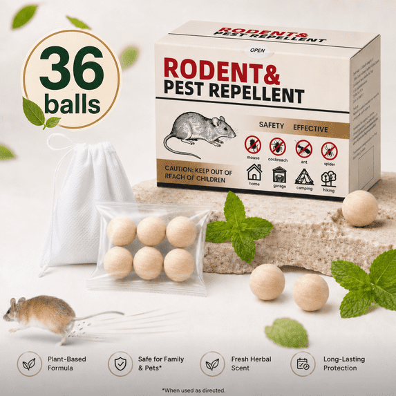 RodentRepellent 36 Balls, Peppermint Oil MouseRepellent Indoor & Outdoor Use, Natural Moth Balls forRodent MiceRepellent for Home, Garage, Car, RV & Garden