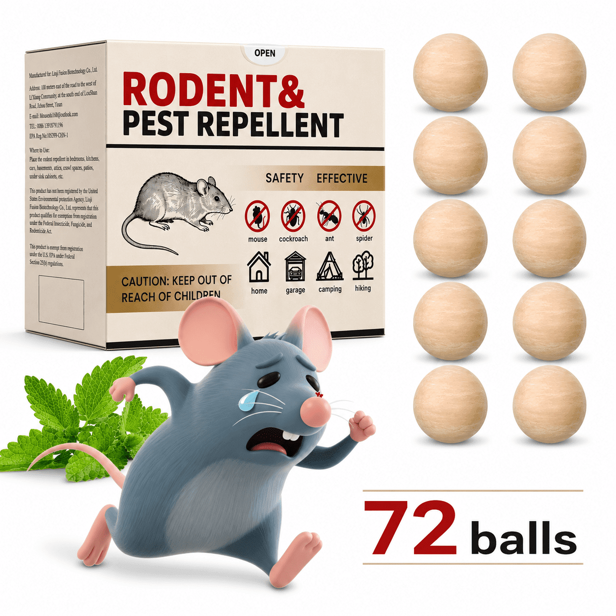 RodentRepellent 72 Balls, MouseRepellent Indoor for House, Car & Garage – Safe & Natural Peppermint Oil Moth Balls for Rodents, Rat & MiceRepellent for Home, Office, & Outdoors