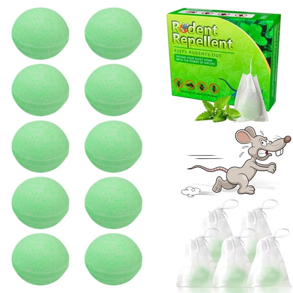RodentRepellent with Peppermint Oil-Mouse, Squirrel & Rat Deterrent for Car Engines, Garage, Attic Long-Lasting Mole/Mice Control Indoor Outdoor Safe vs Moth Balls Traps (10 Pack)