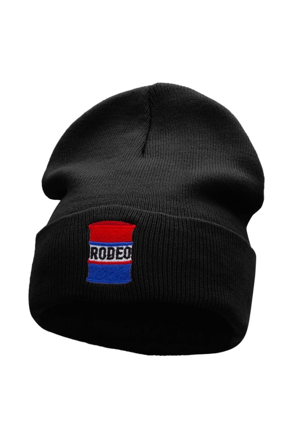 Rodeo Barrel Symbol Embroidered 12 inch Acrylic Cuffed Long Beanie - Black OSFM