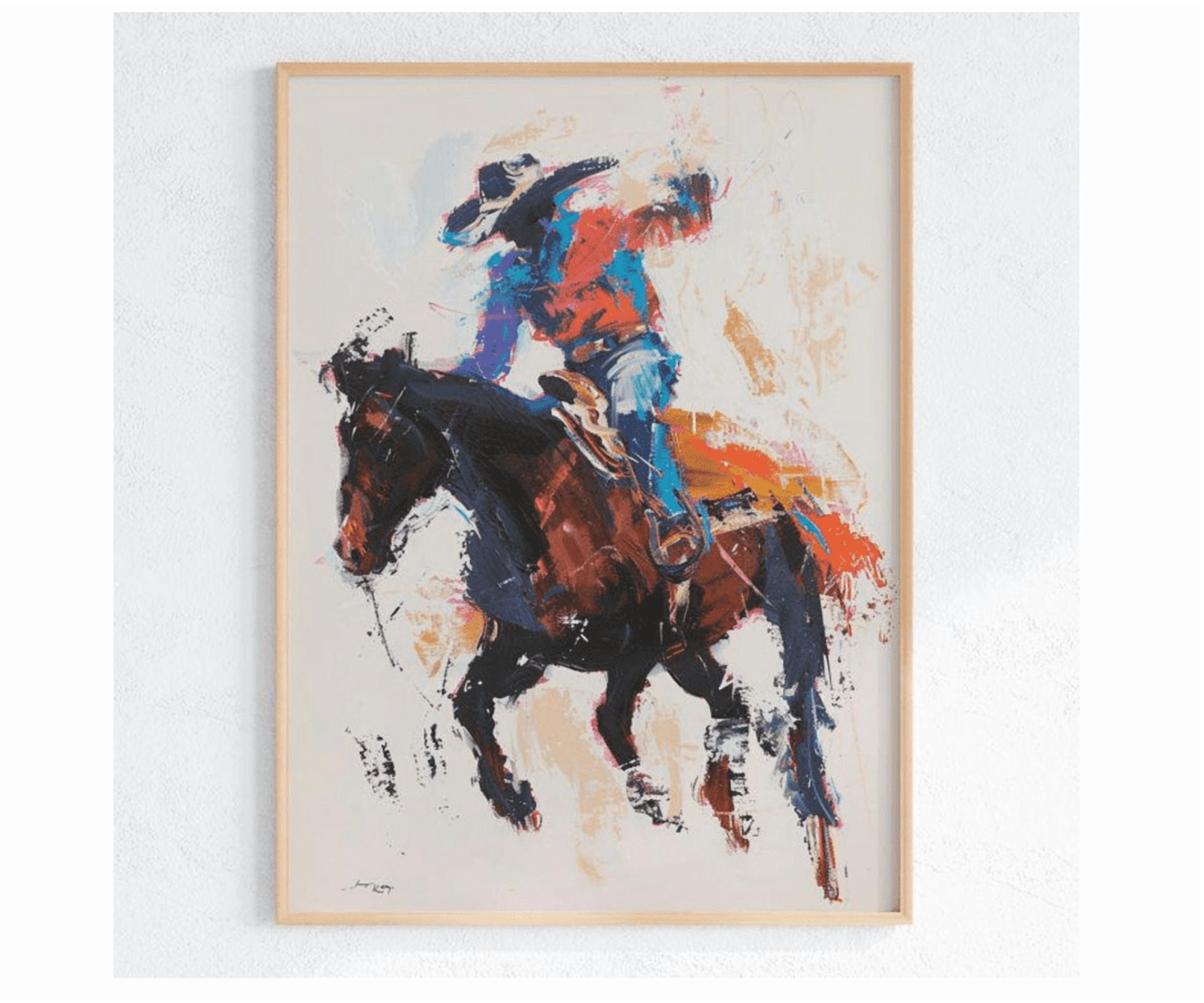 Rodeo Bronco Rider Art Print Colorful Cowboy Wall Decor Abstract ...