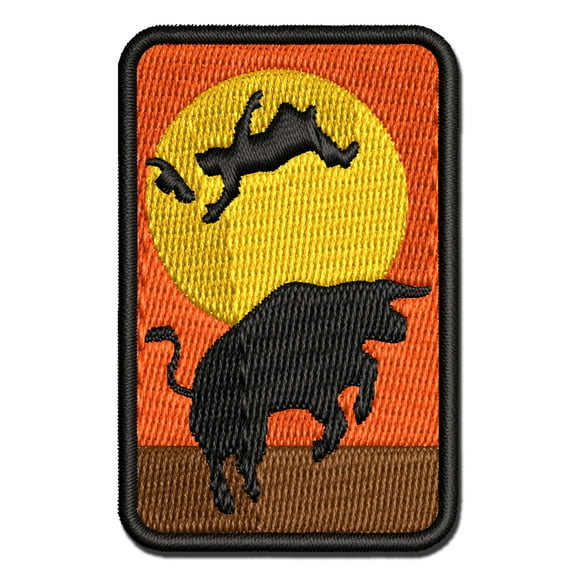 Rodeo Bull Bucking Throwing Cowboy Applique Multi-Color Embroidered Iron-On Patch - 2.0 Inch Mini