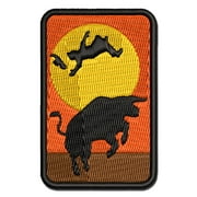 Rodeo Bull Bucking Throwing Cowboy Applique Multi-Color Embroidered Iron-On Patch - 3.5 Inch Large