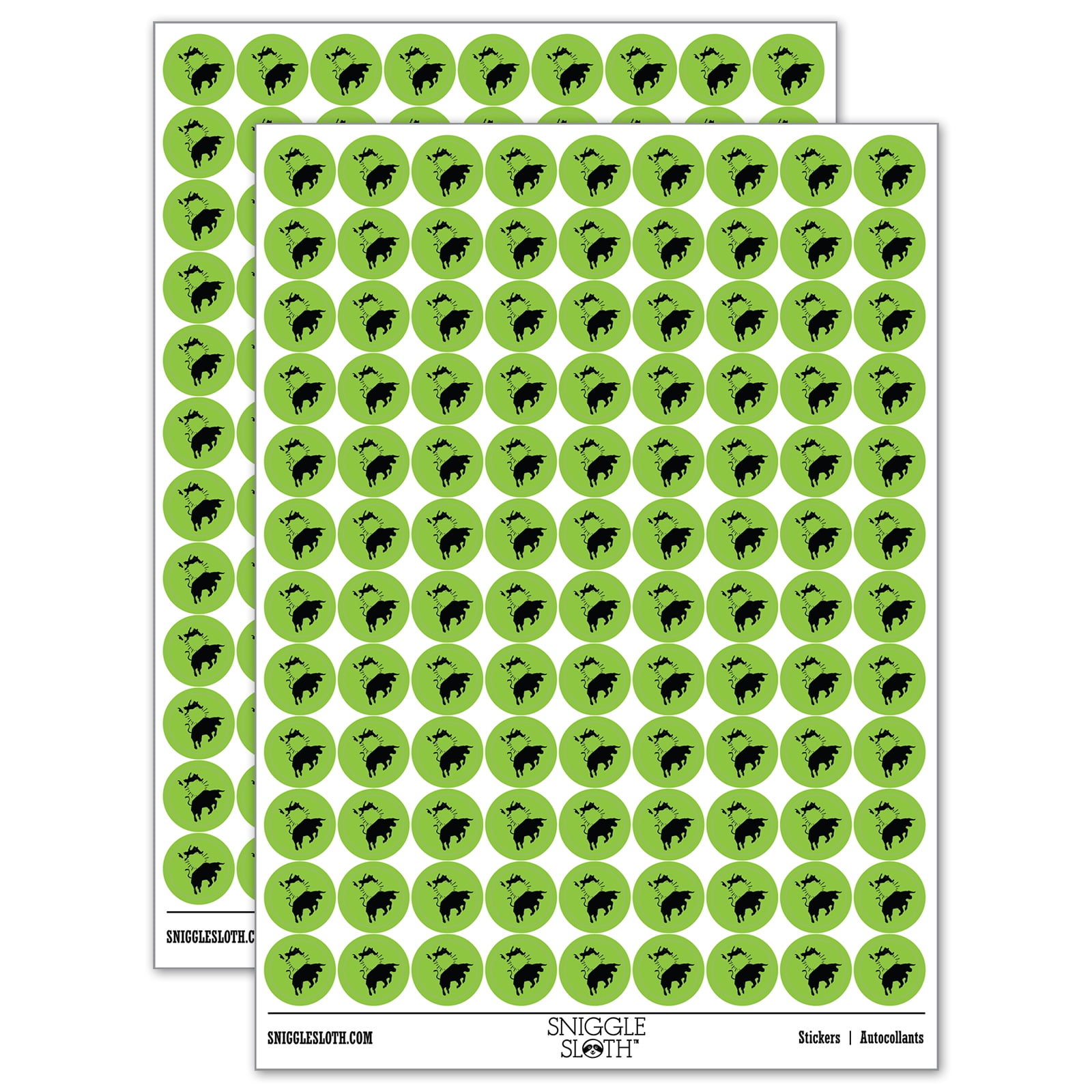 Sticker Chart For Kids Rodeo Rodeo Bull Bucking Throwing Cowboy 200+ Round Stickers - Light Green ...