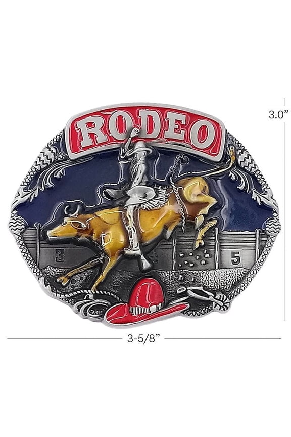 Rodeo Bull Rider Belt Buckle Enamel Painted Western Cowboy "RODEO" CATTLE RANCHER WRANGLING