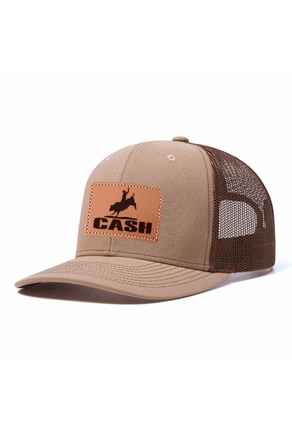 Rodeo Cash Leather Patch Embroidered Color Block Trucker Hat Unisex Adjustable Cotton Breathable Fashion Cap for Travel Daily Wear