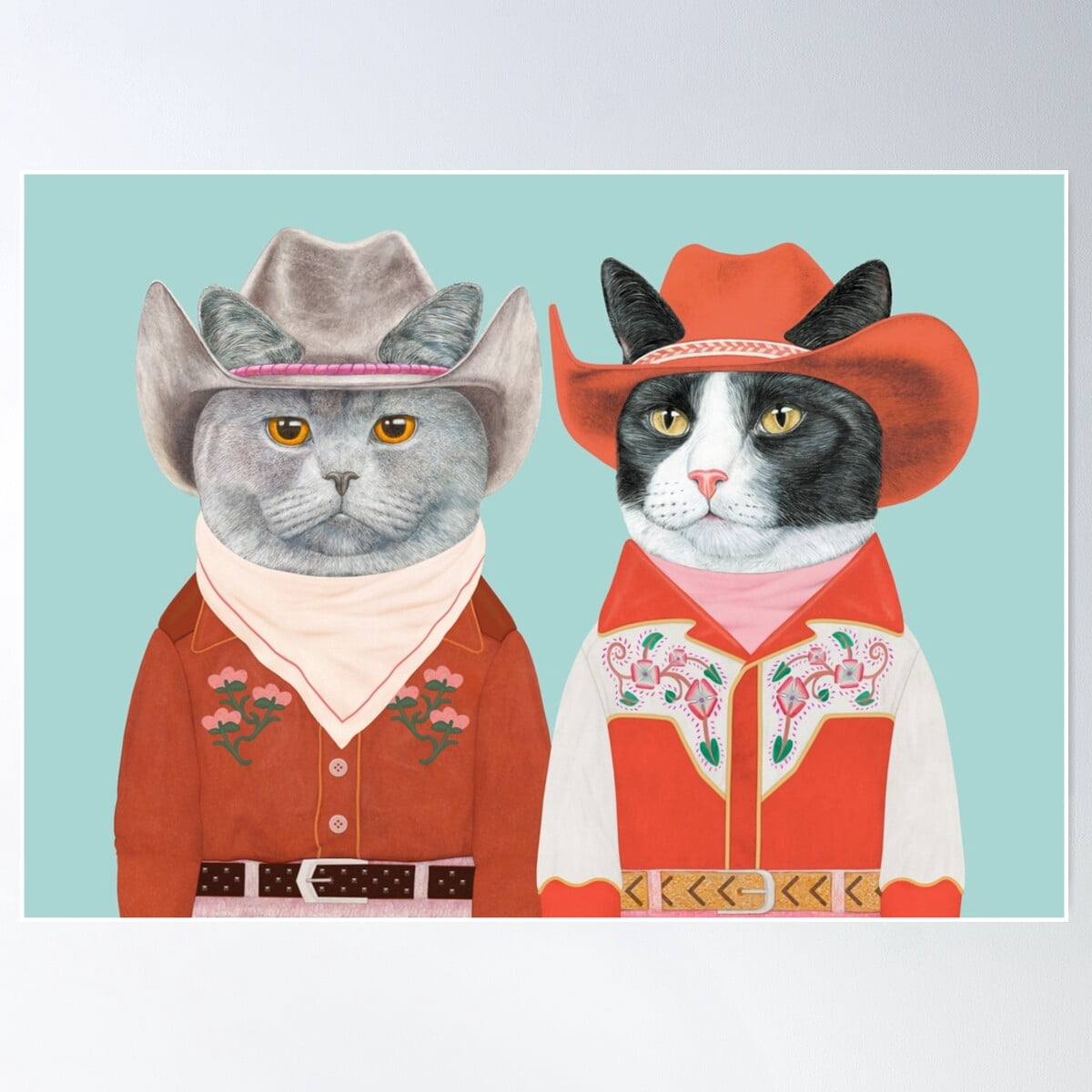 Rodeo Cats - Bristish Shorthair & Tuxedo Cat Poster, 12x18 UNFRAMED ...