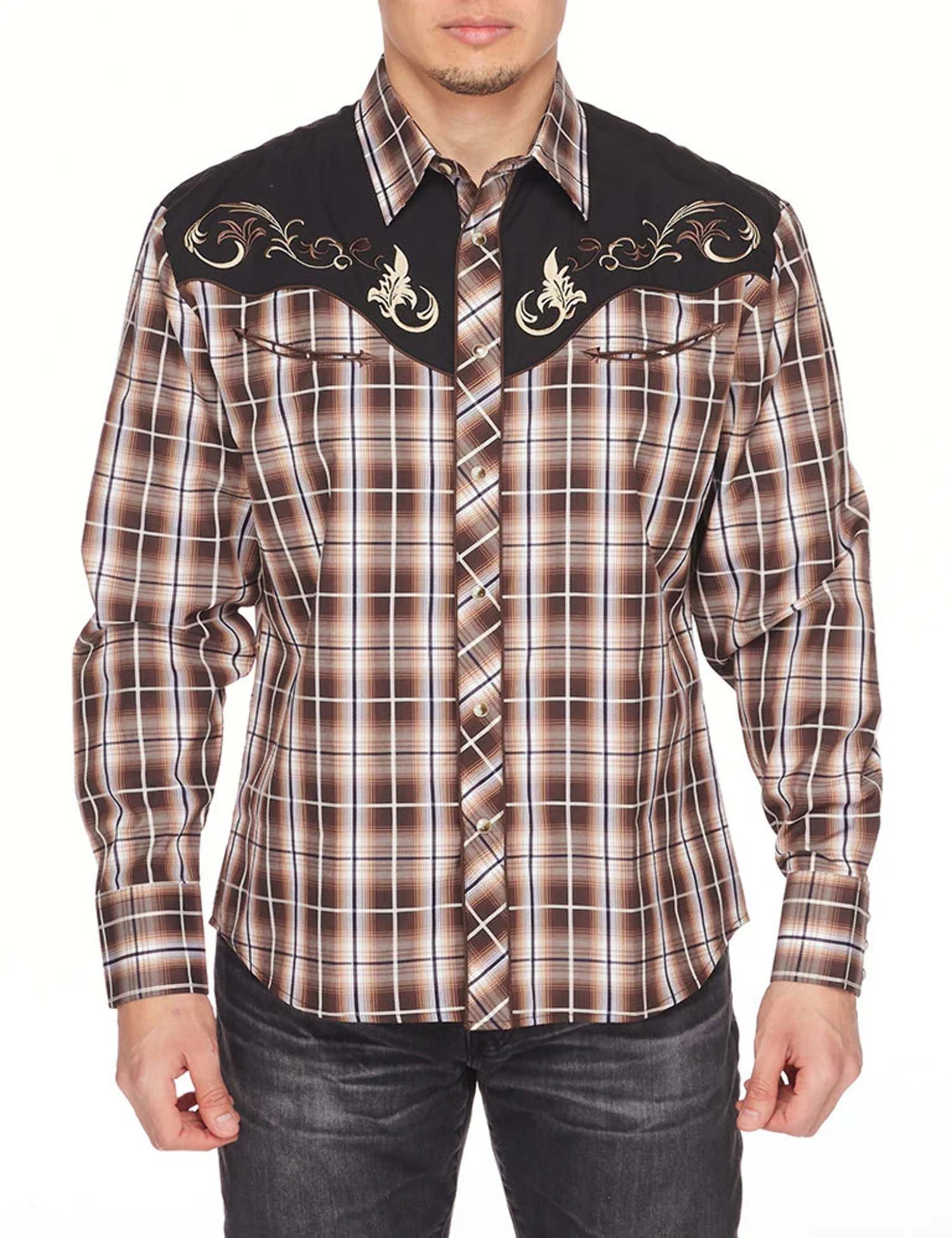 Rodeo Clothing Western Cowboy Dress Shirt with Embroidery for Outdoor