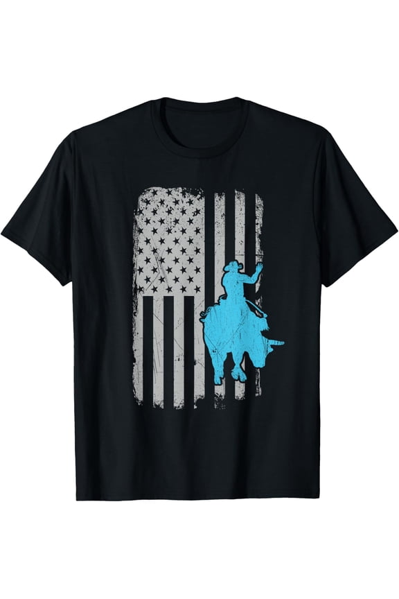 Rodeo Cowboy Bull Riding Vintage American Flag T Shirt
