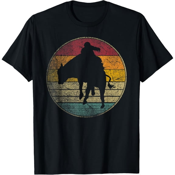 Rodeo Cowboy Bull Riding Vintage Retro Silhouette Distressed T-Shirt