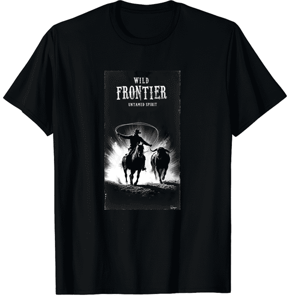 Rodeo Cowboy Lasso Roping Dark Western Horse Rider Graphic Black T-Shirt for Men and Women