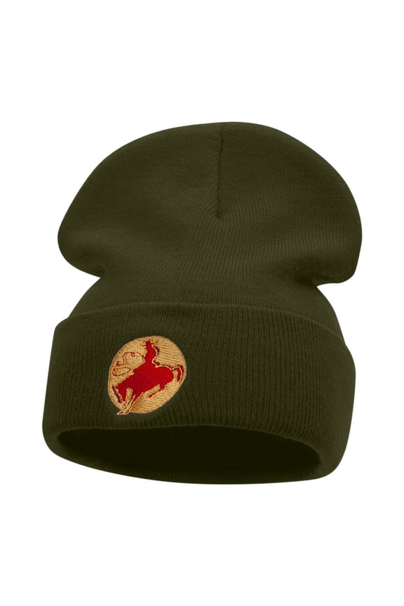 Rodeo Cowboy Logo Embroidered Long Knitted Beanie - Olive OSFM