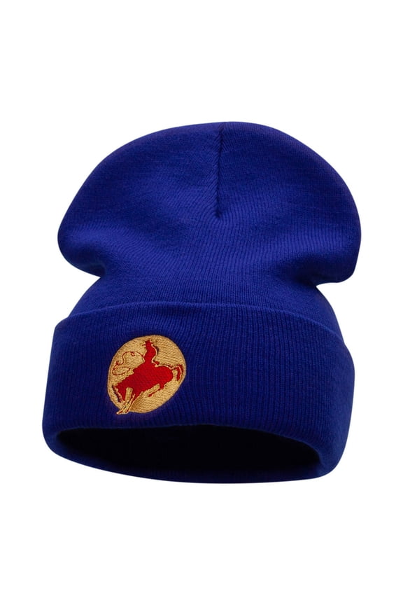 Rodeo Cowboy Logo Embroidered Long Knitted Beanie - Royal OSFM