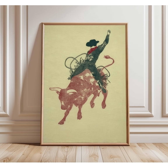 Rodeo Cowboy Poster Bull Riding Western Wall Art Vintage Cowboy Art, Unframed Poster