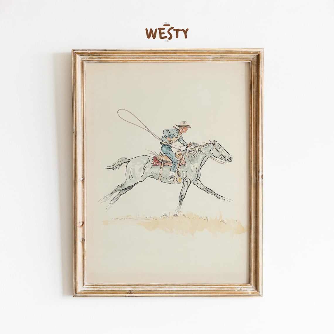 Vintage Cowboy Roping Poster Print Western Horse Art Rustic Rodeo Wall ...