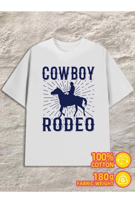 Rodeo Cowboy Tee men's 180G 100% Cotton white Fashion Unisex Shirt Printed tshirts Original Unisex Shirt Cotton tshirts Basic Unisex Shirt Printed tshirts