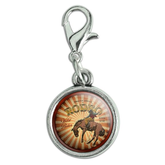 Rodeo Cowboy Vintage Horse Riding Bucking Antiqued Bracelet Pendant Zipper Pull Charm with Lobster Clasp
