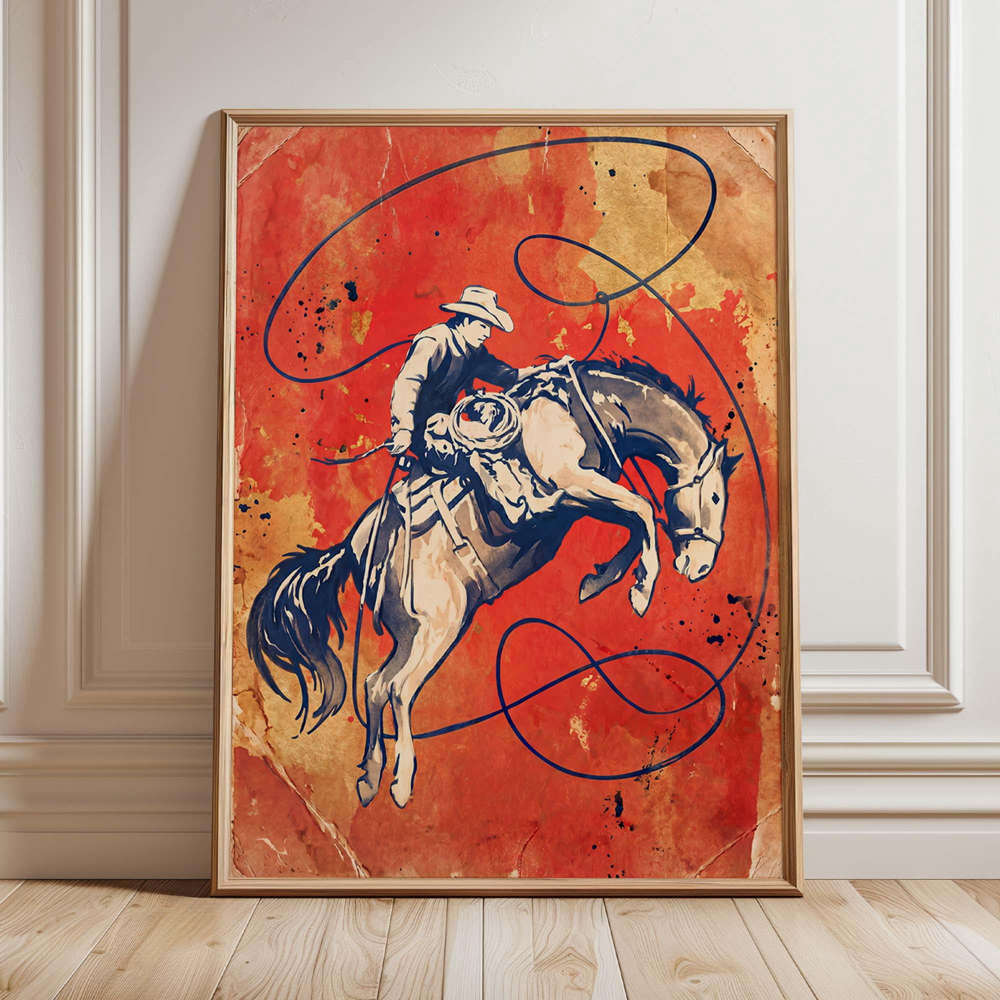 Rodeo Cowboy Wall Art Print Bucking Horse Western Poster Vintage Ranch ...