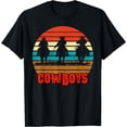 thumbnail image 1 of Rodeo Cowboy and Wranglers Bronco Horse Retro Style Sunset T-Shirt, 1 of 4