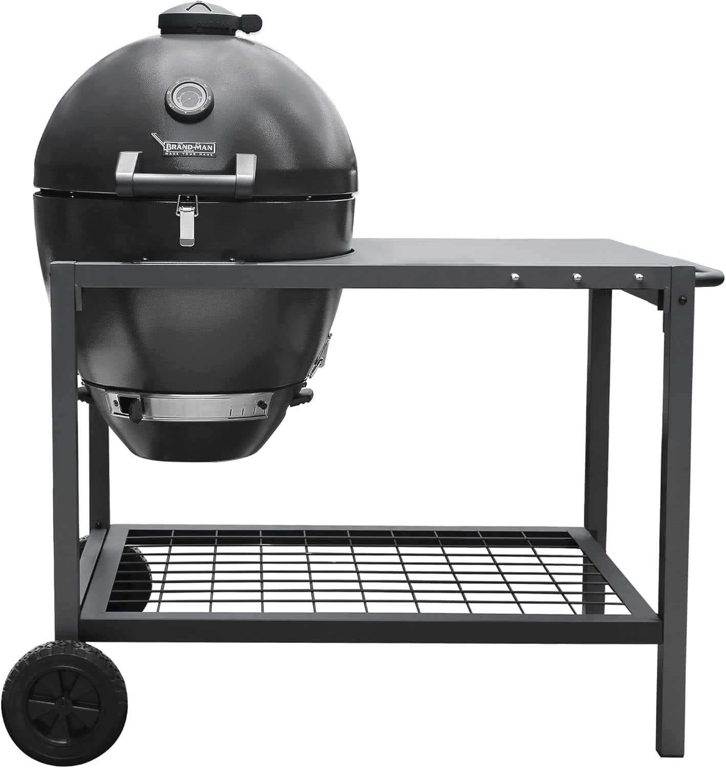 Rodeo Deluxe Black Steel Kamado Charcoal Grill with Prep Cart