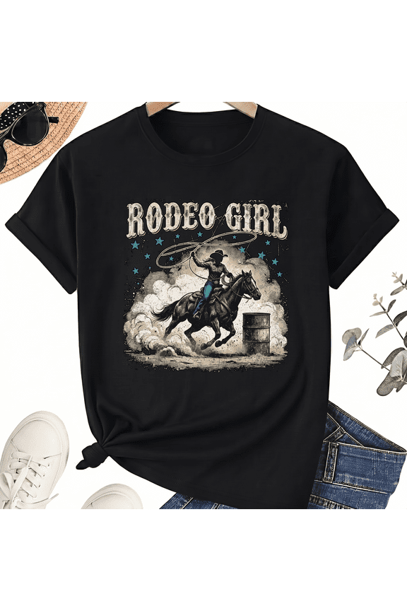 Rodeo Girl Horseback Graphic T-Shirt, Unisex Cotton Short Sleeve Tee
