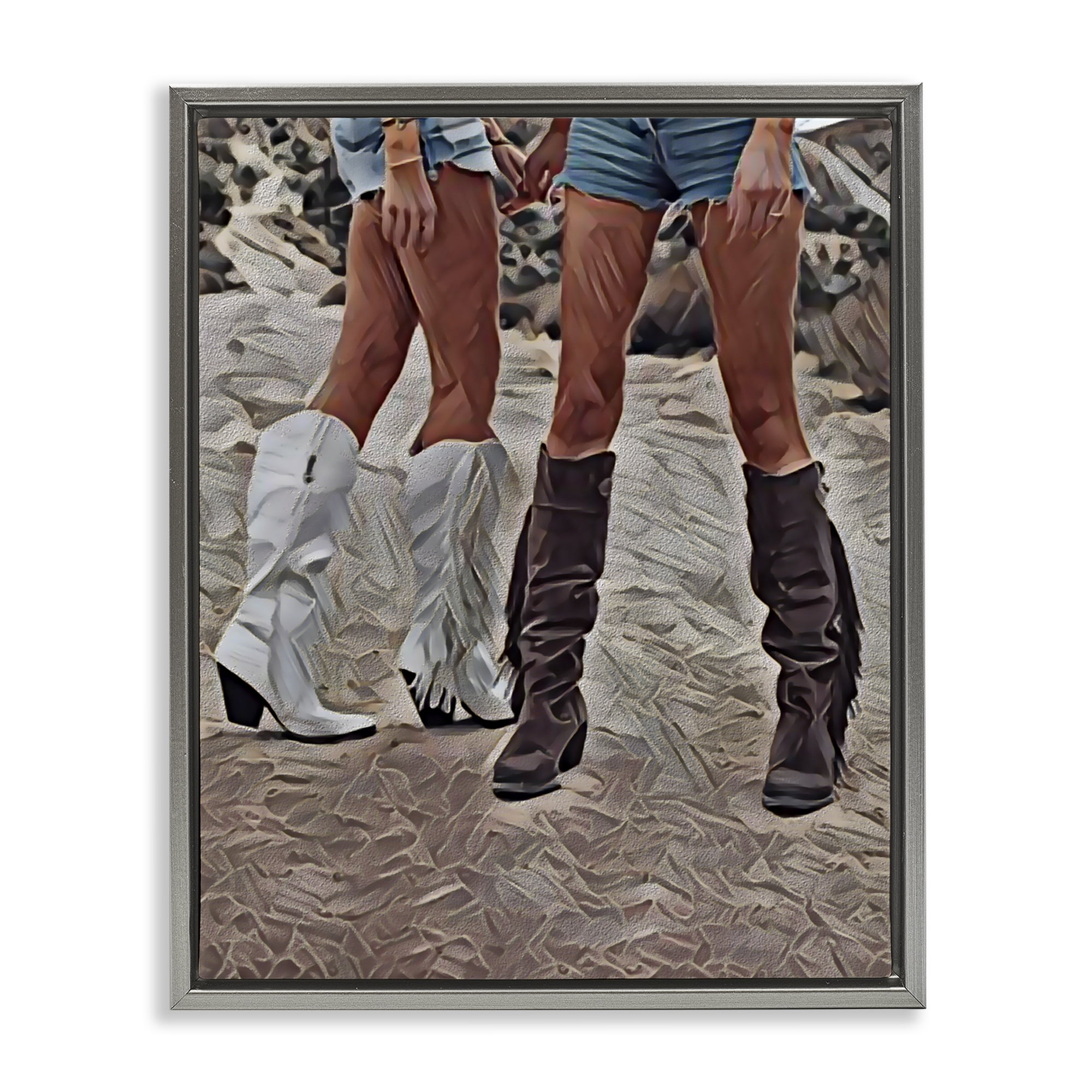 Rodeo Girls Friendship Gray Framed Floater Canvas Wall Art, design by Jesse Keith