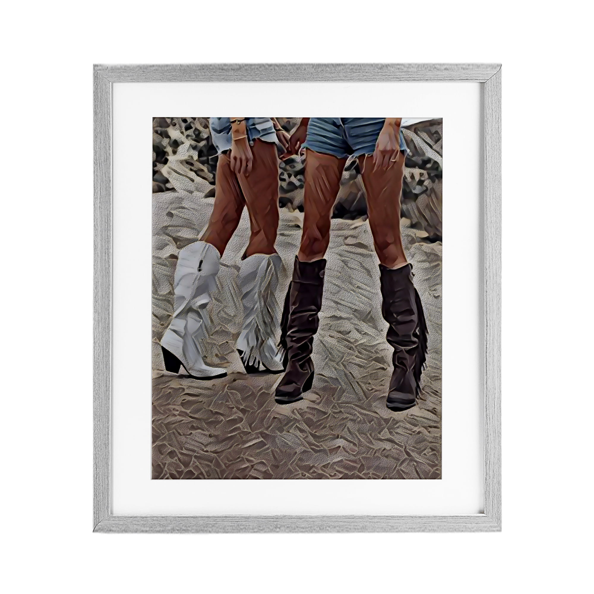 Rodeo Girls Friendship Gray Framed Print Under Glass, design by Jesse Keith
