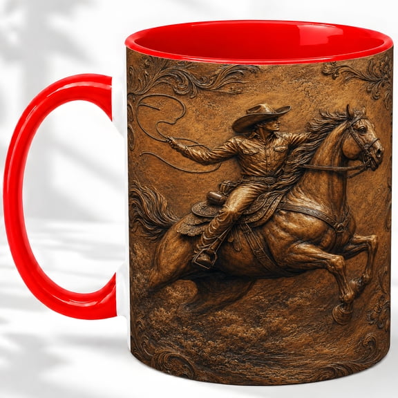 Rodeo Horse Rider Accent Mug, 11oz Ceramic Coffee Cup for Horse Fans