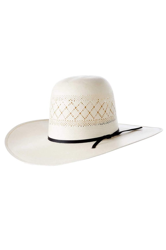 Mens RK Double Diamond Open Crown 4 1/2` Brim Straw Cowboy Hat 71/4 Ivory