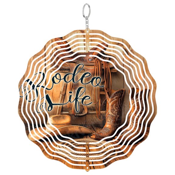 Rodeo Life Wind Spinner Metal Outdoor Decor Western Rustic Brown