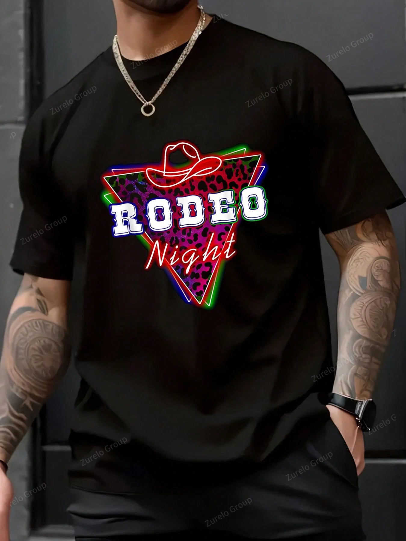 Neon Rodeo Shirt Design Rodeo Night Leopard Neon Cowboy Hat T-Shir - 100% Cotton Graphic Tees ...