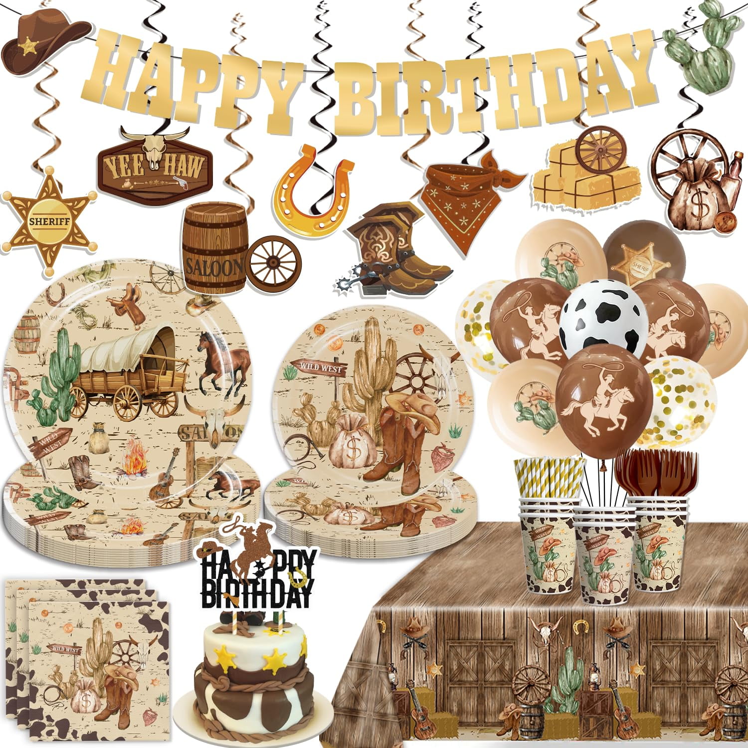 Cowboy Party Decorations Set - Western Theme Birthday Banners & Hanging Swirls For Boys & Girls - View #9