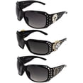 thumbnail image 1 of Rodeo Queen 3 Pairs of Fashion Riding Sunglasses for Women Black Frame w/ Metal Cross Accent Piece Bling Rhinestones & Smoke Gradient Lenses, 1 of 7