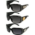 thumbnail image 1 of Rodeo Queen 3 Pairs of Fashionable Sunglasses for Women Black Frame w/ Metal Accent Piece Bling Rhinestones & Smoke Gradient Lenses, 1 of 7