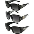 thumbnail image 1 of Rodeo Queen 3 Pairs of Studded Sunglasses for Women Fashion Black Frame w/ Metal Accent Piece Bling Rhinestones & Smoke Gradient Lenses, 1 of 7
