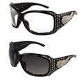 thumbnail image 1 of Rodeo Queen Angel Plus Padded Motorcycle Sunglasses Womens 2 Pair Black Frame Rhinestone Sunglasses w/Silver Wing Accent Clear & Gradient Smoke Lenses, 1 of 9