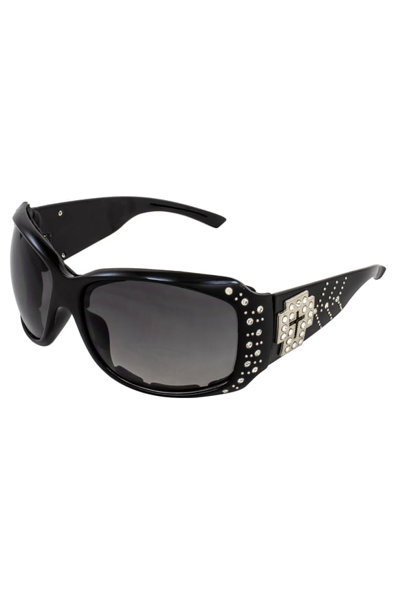 La Cruz Padded Motorcycle Sunglasses for Women Black Frame w/Rhinestones Bling & Smoke Gradient Lens