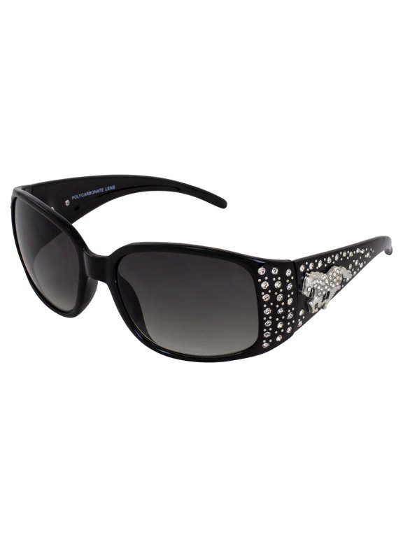 Palomino Womens Fashion Sunglasses Black Frame w/ Bling Rhinestones & Smoke Gradient Lens