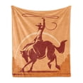 thumbnail image 1 of Rodeo Soft Flannel Fleece Blanket, Cowboy Tie-Down Roping over a Bull in an Arena Country Folk West Print, Cozy Plush for Indoor and Outdoor Use, 70" x 90", Dark Orange and Burgundy, by Ambesonne, 1 of 5