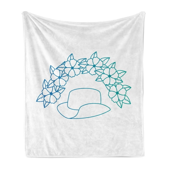 Rodeo Soft Flannel Fleece Throw Blanket, Cowboy Hat with Flower Wreath Simplistic Traditional Western Design, Cozy Plush for Indoor and Outdoor Use, 70" x 90", Teal White, by Ambesonne