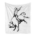 thumbnail image 1 of Rodeo Soft Flannel Fleece Throw Blanket, Cowboy Riding a Wild Bull Minimalist Folklore Old West Extreme Sports, Cozy Plush for Indoor and Outdoor Use, 50" x 70", Charcoal Grey and White, by Ambesonne, 1 of 5