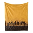 thumbnail image 1 of Rodeo Soft Flannel Fleece Throw Blanket, Silhouette of Cowboys Sitting on Fence American Texas West Coast Scene, Cozy Plush for Indoor and Outdoor Use, 50" x 70", Seal Brown and Orange, by Ambesonne, 1 of 5