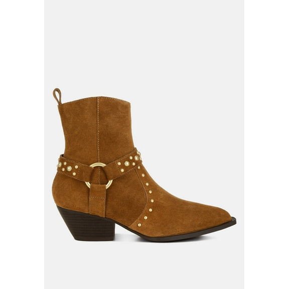 Rodeo Studded Real Suede Leather Ankle Boots