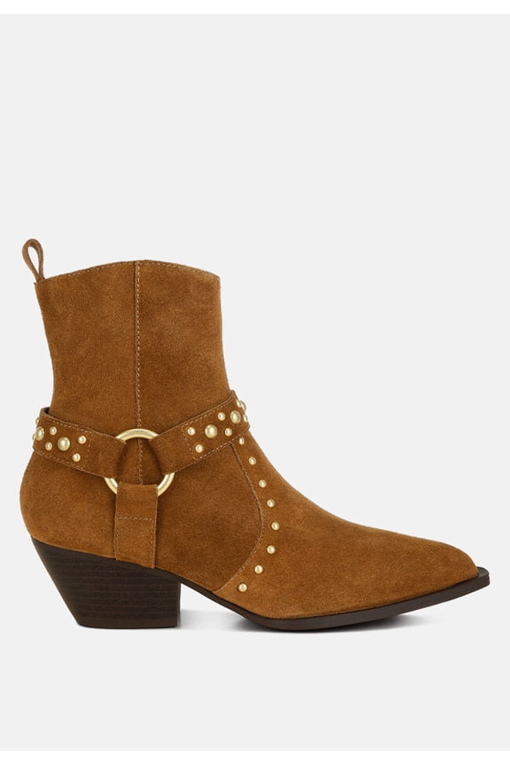 Rodeo Studded Real Suede Leather Ankle Boots