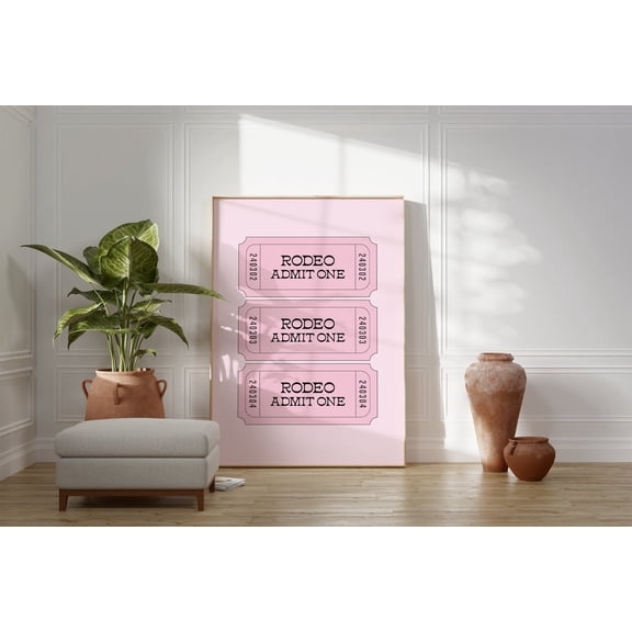 Rodeo Ticket Print / Retro Ticket Print, Preppy Print, Cowgirl Wall Art, Pink Wall Art, Coastal Cowgirl, Wall Art, Modern Wall Decor, 16x24 UNFRAMED