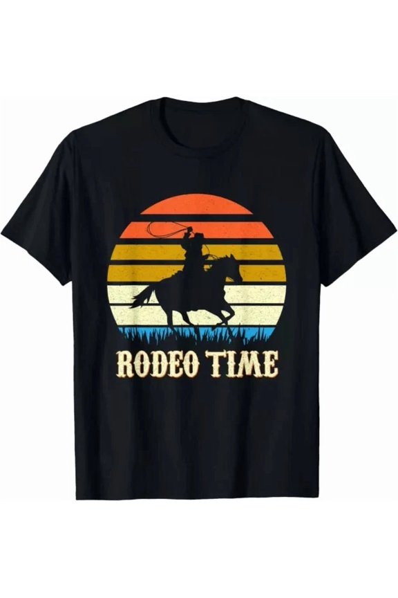 Rodeo Time Cowboy Horse Ranch Lasso Retro Sunset Rodeo Time Shirt Unisex S-5XL Hot Trending Shirt, Vintage Birthday Gift