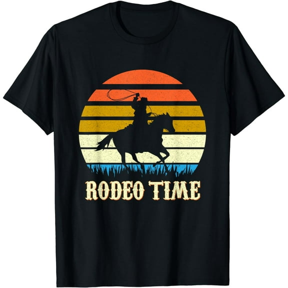 Rodeo Time Cowboy Horse Ranch lasso Retro Sunset Rodeo Time Funny Creative Graphic T-Shirt