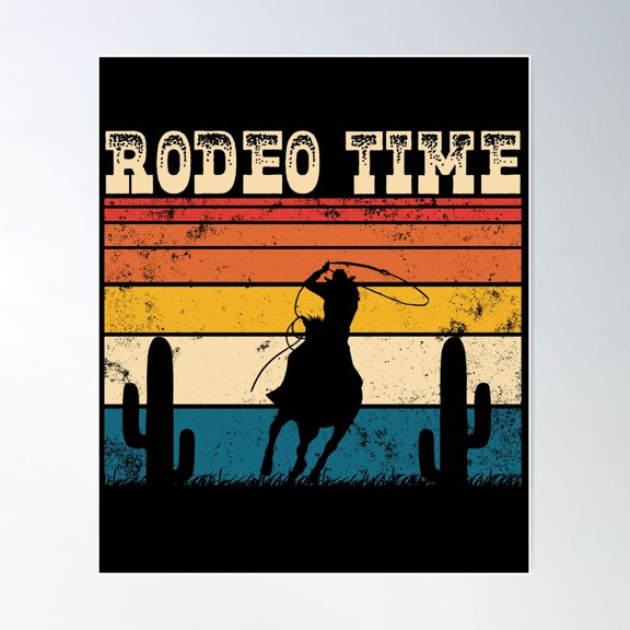 Rodeo Time Cowboy Horse Retro Wrangler Sunset Cowboy Gear Poster Wall Art, Modern Wall Decor For Living Room Bedroom, 8x12 UNFRAMED