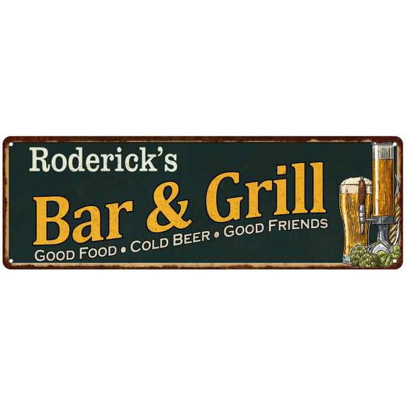 Roderick's Bar and Grill Green Man Cave Gift 8x24 Sign 108240055485